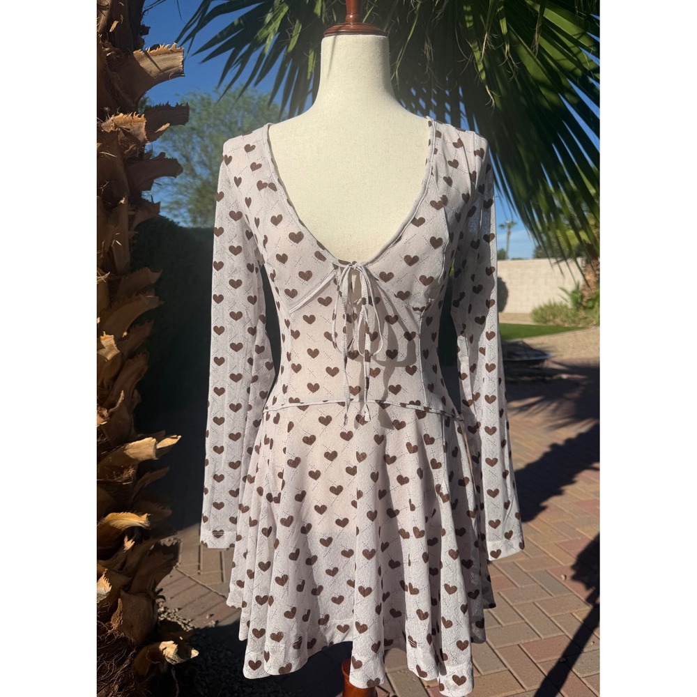 NWT Free People Sway With Me Mini Dress M Lilac Ash Flocked Heart Tie Front